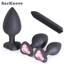 SacKnove 54020 Adult Couples Massager Bullet Vibrator Set Diamond Decoration Heart Shape Silicone Sex Toy Anal Plug For Women